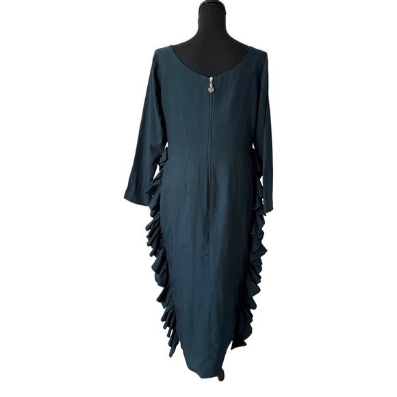 Modish Elegant Dark Green Ruffle Midi Dress - Picture 3 of 15